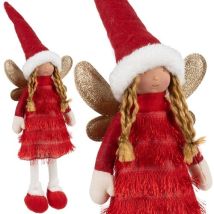 Kibani Weihnachtsfigur Fee – Rote Weihnachtsdeko mit glitzernden Flügeln – 40 x 14 x 9 cm – Kunststoff, Polyester