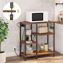 Küchenregal, Standregal Mit Steckdosen, Bäckerregal Mit 5 S-haken, Mikrowellen-regal, 38 X 80 X 86 Cm, Vintagebraun Und Schwarz Ebf07chb01,hoobro