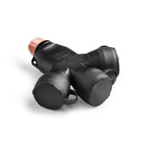 Adaptador Con Tapa De Goma 3 Tomas Schuko 2p+t 16a 250 V, Ip54, Negro, Máx. 1,5 X 2,5 Mm² Y Prensaestopas, Blister