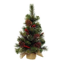 Everlands - Mini Tabletop Snowy Mini Christmas Tree Berries Pine Cones - 45cm - Green