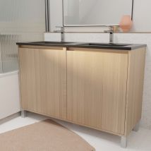 Mueble De Baño 120 Cm 4 Puertas Roble Claro+ Lavabo Doble Cerámica Negra
