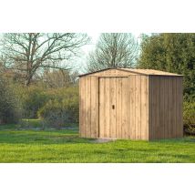 Duramax Metall-Gerätehaus 2,6 x 1,8 m Holzoptik – Wetterfest – Robuste Stahlkonstruktion – Schiebetür – 4,79 m² Grundfläche