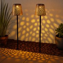 Steckleuchte Led Solar Garten Solarlampe Für Außen Solar Stecklampe Metall, Mit Erdspieß Ip44, Lichteffekt, Schwarz Gold, Led 3000k, Dxh 12x70cm, 2er 