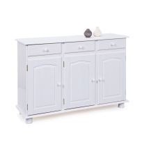 Inter Link - Buffet Con 3 Puertas Y 3 Cajones En Pino Macizo Barnizado Al Agua Blanco 130x43x87h Cm
