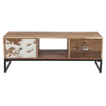 Womo-design - Tv Lowboard Taipei Mit 2 Schubladen 110x50 Cm, Unikat, Handgefertigt Aus Massivholz Akazien- Und Schwellenholz, Metallbeine, Leder, 