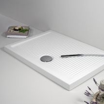 Azzurra - Piatto Doccia 80x140xh6.5 Cm Ferdy Bianco Con Bordo - Superficie Antiscivolo
