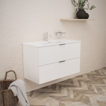 Mobile bagno L.100 con lavabo lucido – Bianco opaco – 2 cassetti – Base sospesa – Inda