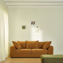 Canapé Droit 3 Places En Tissu Effet Lin Bronze