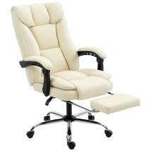 Fauteuil Bureau Reposapiés Inclinable Acolchado Cuero Sintético Beige