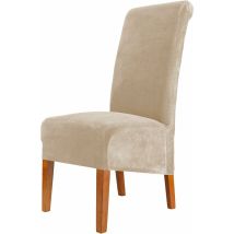 Laola - Velvet Dining Chair Covers, Stretch Large Chair Slipcover, Xl Removable Washable Elastic Spandex High Back Chair Cover, Set Of 2, Beige
