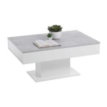 Table Basse Bicolore Avec Plateau Coulissant - Décor Gris Béton La Et Blanc Brillant - L100 X H46,1 X P65 Cm - Fabriqué En Al