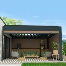 Toldo Vertical Compatible Con Pérgola Tramontana Y Siroco 3,00x2,50 M (motorizada Con Mando A Distancia - Gris Antracita Estructurado Ral7016st - Gris