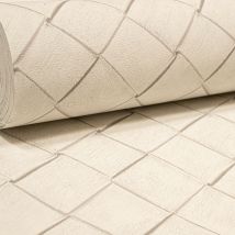 Graham&brown - White Basket Weave Effect Criss Cross Vinyl Wallpaper - White