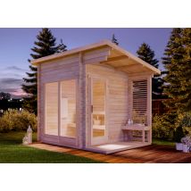 Finntherm Saunahaus Lizzy S Gartensauna 2 Sitzbänke Aus Holz, Sauna Mit 40 Mm Wandstärke, Außensauna Mit Montagematerial