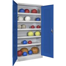 Armario Pavoy para balones – Altura 1950 mm – Ancho 1000 mm – Acero con recubrimiento en polvo gris y azul – 5 baldas ajustables
