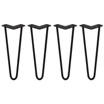 Legs - 4 Patas De Horquilla Metálicas Para Mesa Muebles Metal Hairpin Legs 30.5cm Acero Natural 3 Puntales De Espesor 10mm Con Pies Protectores + Kit 