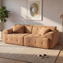 Canapé 2 Places 180 Cm, Canapé De Sol Avec Dossier, Coussin Et Accoudoirs, En Tissu Moderne, Sans Montage - Marron