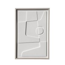 Cuadro Enmarcado, Diseño Abstracto Con Acabado Texturizado En Color Blanco Roto 90x60cm