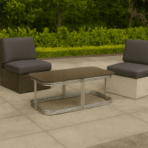 Table basse Avesta – Aluminium – Verre trempé café – 105 x 55 x 41 cm – Mobilier d'intérieur