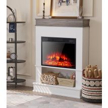 Rustic Oak & White Freestanding Electric Fireplace With 23-inch Recessed Body, Adjustable Temperature And Flame Colour, Open Storage And Tabletop, 