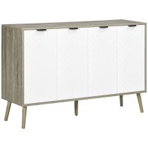 Buffet Bas 2 Placards 4 Portes Chevrons – Étagères Réglables – Dim. 120 X 35 X 77,4 Cm – Blanc Et Gris