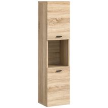 Boston Hochschrank Bad – 2 Türen – 1 Fach – Eiche Dekor – 2 Einlegeböden – 2 Schubladen – Modernes Design