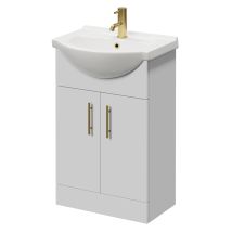 Alexander James Gloss White 550mm 2 Door Vanity Unit - 550mm - Brushed Brass 96mm Bar Handle