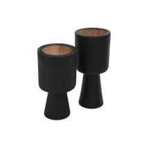 2 Porte-bougies Noir En Teck Ø 8 X 8 X 15 / Ø 8 X 8 X 17