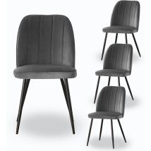Ainpecca - 4x Dining Chairs Padded Seat Metal Leg Kitchen Chair Home Office Room Grey