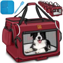 Tresko Cage Pliable Pour Chien, Rouge (l 70 X 52 X 52 Cm), Avec Tapis À Lécher, Spatule Et Réflecteurs Cage De Transport Pour Chiens Et Chats Cage De 
