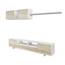Einbaufertige Wand Hartford, Tv-ständer Für Wohnzimmer, Zusammensetzung Des Wohnzimmersets, Wohnzimmergarnitur Mit Schrankwand, Cm 260x41h46, Glänzend