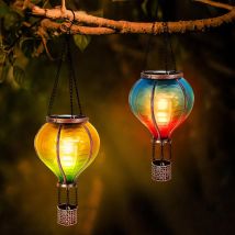 2er Pack Solar Heißluftballon, Gartendeko Mit Dekorativem Flammeneffekt, Solar Led Heißluftballon, Solarlaterne Für Terrasse, Balkon, Pfosten, Weg, 