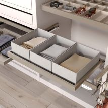 Kit Di Vassoio, 3 Cestini Organizzatori E Telaio A Scorrimento Con Chiusura Ammortizzata Per Armadi, Regolabile, Modulo 900 Mm, Grigio Pietra - Emuca
