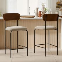 Juego De 2 Taburetes De Bar Olivia De Estilo Escandinavo En Pana Beige.