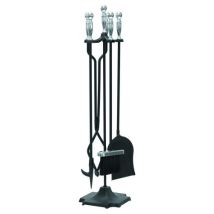 Set attrezzi per camino – 93083 – acciaio verniciato nero con impugnature cromate – 77 cm, 5.7 kg – Teporus