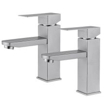 2pcs Badezimmer-wasserhahn Zwei-wege-waschtischmischer Für Badezimmer Edelstahl-waschtischarmatur Klassischer Gebürsteter Waschtisch-wasserhahn