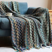 Langray - Tribal Throw Blanket Large Size Plaid Sofa Throw Colorful Bohemian Decorative Blue,130 X 200cm