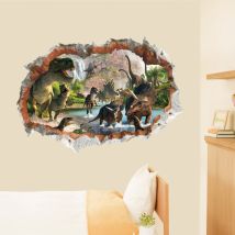 Heguyey - Adhesivo De Pared 3d Con Efecto Especial De Dinosaurios En El Río, Vista Exterior De Pared Agrietada, Decoración Extraíble, Vinilo De 