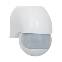 Detector de movimiento blanco IP44 – Ángulo de detección 180° – Alcance 12 m – Montaje en pared – 230 V – Carga máxima 1200 W