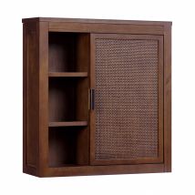 Teamson Home Hatteras Wall Cabinet With Open And Closed Storage Shelves, Contemporary Bathroom Furniture, Walnut Finish