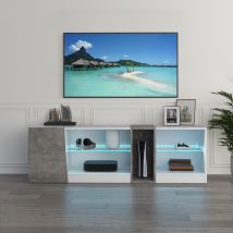 Tv Unit, Tv Stand Cabinet With Led Lights & Remote, 5-compartment And 1 Door For 32-60 Inch Tvs, W140 X H45 X D37.5 Cm, White & Grey, Mondeer