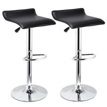 Set Di 2 Sgabelli Da Bar In Similpelle E Metallo Cromato, Sgabelli Regolabili 60-78 Cm, Neri
