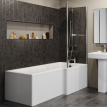 L Shaped 1700mm Shower Bath Acrylic Modern Bathtub - Right Hand With Glass Bathscreen