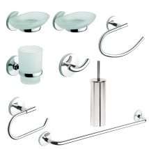Metaform – Set Badezimmer Zubehör – 8-teilig – Handtuchhalter, Seifenschalen, Zahnbürstenbecher, Klobürstenhalter – Chrom