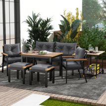 Ensemble Table Et Chaises De Salle À Manger En Bois D'Acacia, Mobilier De Jardin, Ensemble Repas D'Extérieur 6 À 7 Places Avec Fauteuils Et Chariot De