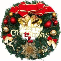 Ghirlanda Natalizia Da 30 Cm, Ghirlanda Per Porta Con Pallina Di Natale, Fiore Di Natale, Fiocco E Bacche Per Porta D'Ingresso, Camino E Decorazione 