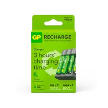 Cargador de pilas recargables GP B441 – Compatible con AA 2100 mAh y AAA 800 mAh – Conexión USB – Compacto y ligero