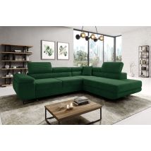 Romano - Aston Jumbo Cord Right Hand Facing Corner Sofa Bed With Storage And Lift Mechanism - Bottle Green