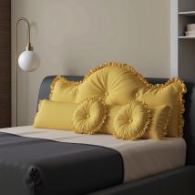 Kissen Bett Rückenkissen, Lesekissen Für Bett Und Sofa Mit Nackenkissen Und 2 Runden Kissen, Gelb, 200cm - Vercart