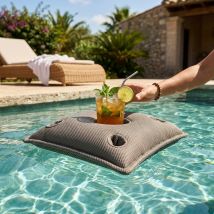 Cojín Bar Pool Party, 75x75x25 Cm, Con Huecos Para 4 Vasos Y 1 Botella, Resistente A Los Rayos Uv, Gris, Sin Poliestireno - Soo Santaï